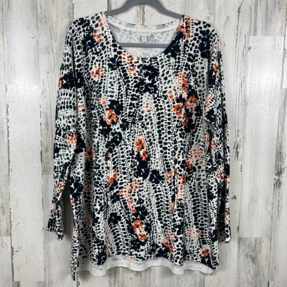 Garnet Hill tunic top sweater XL animal snake print longline resortwear pocket